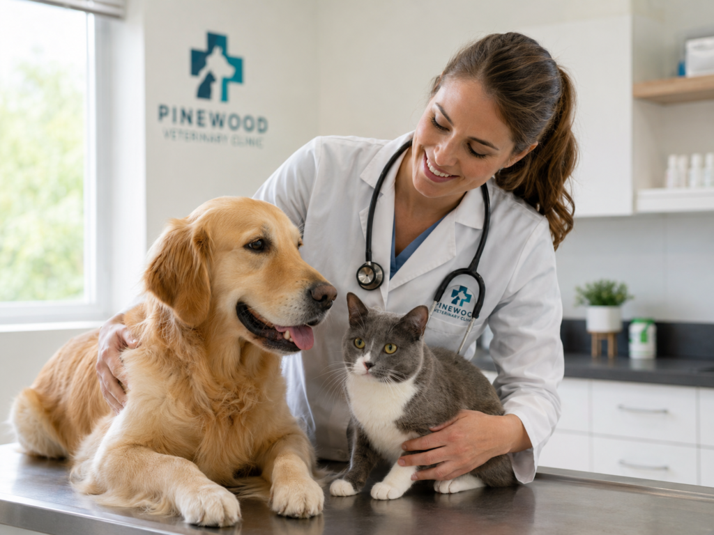 Veterinarian with a dog and cat in a modern veterinary clinic
